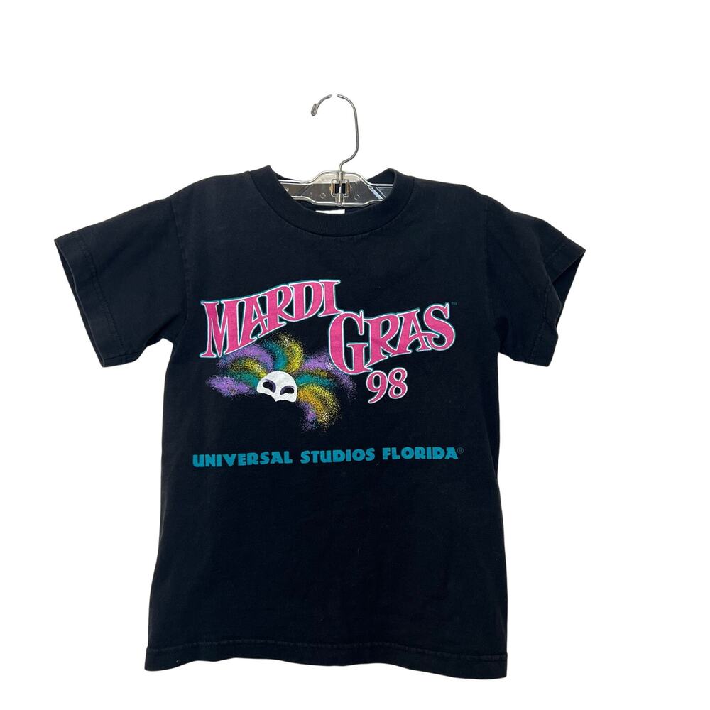 Vintage 1998 Universal Studios Mardi Gras Kids Black T-Shirt